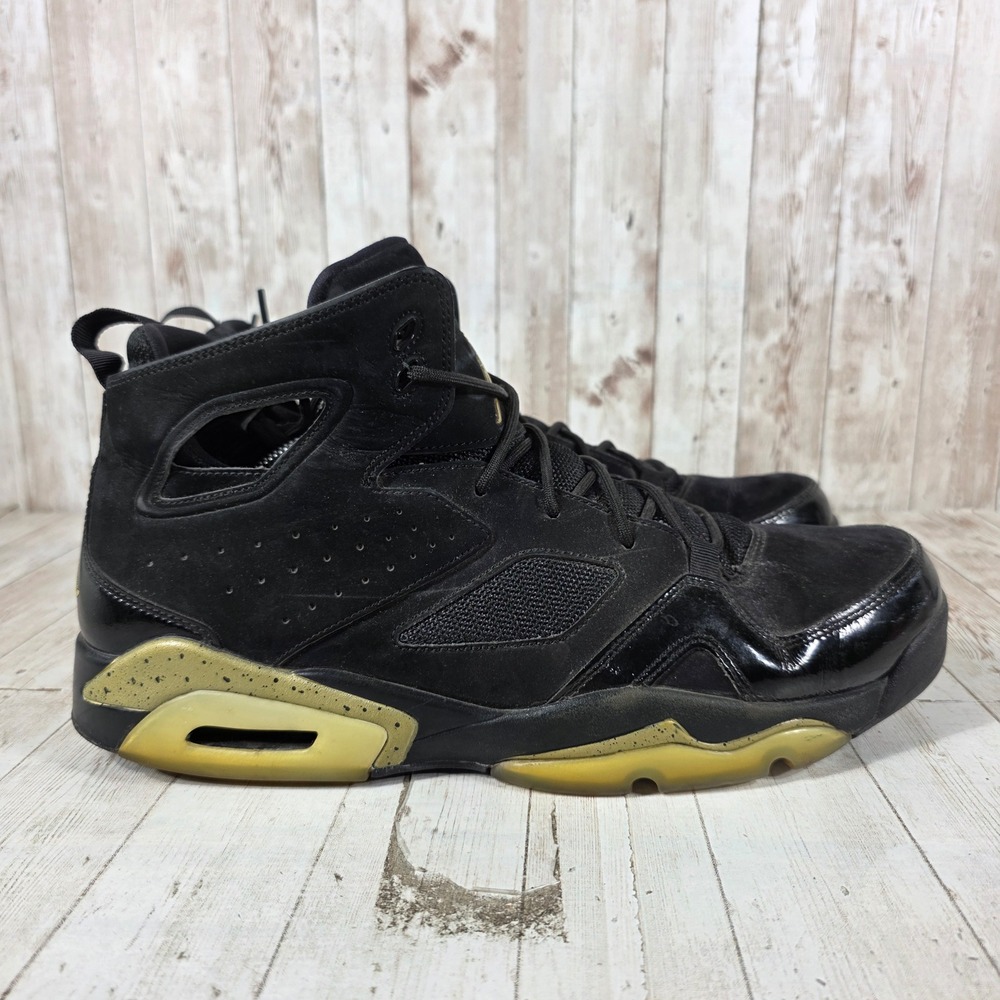 Jordan Flight Club 91 Mens Black Metallic Gold Sneakers 555475-031 Size 13